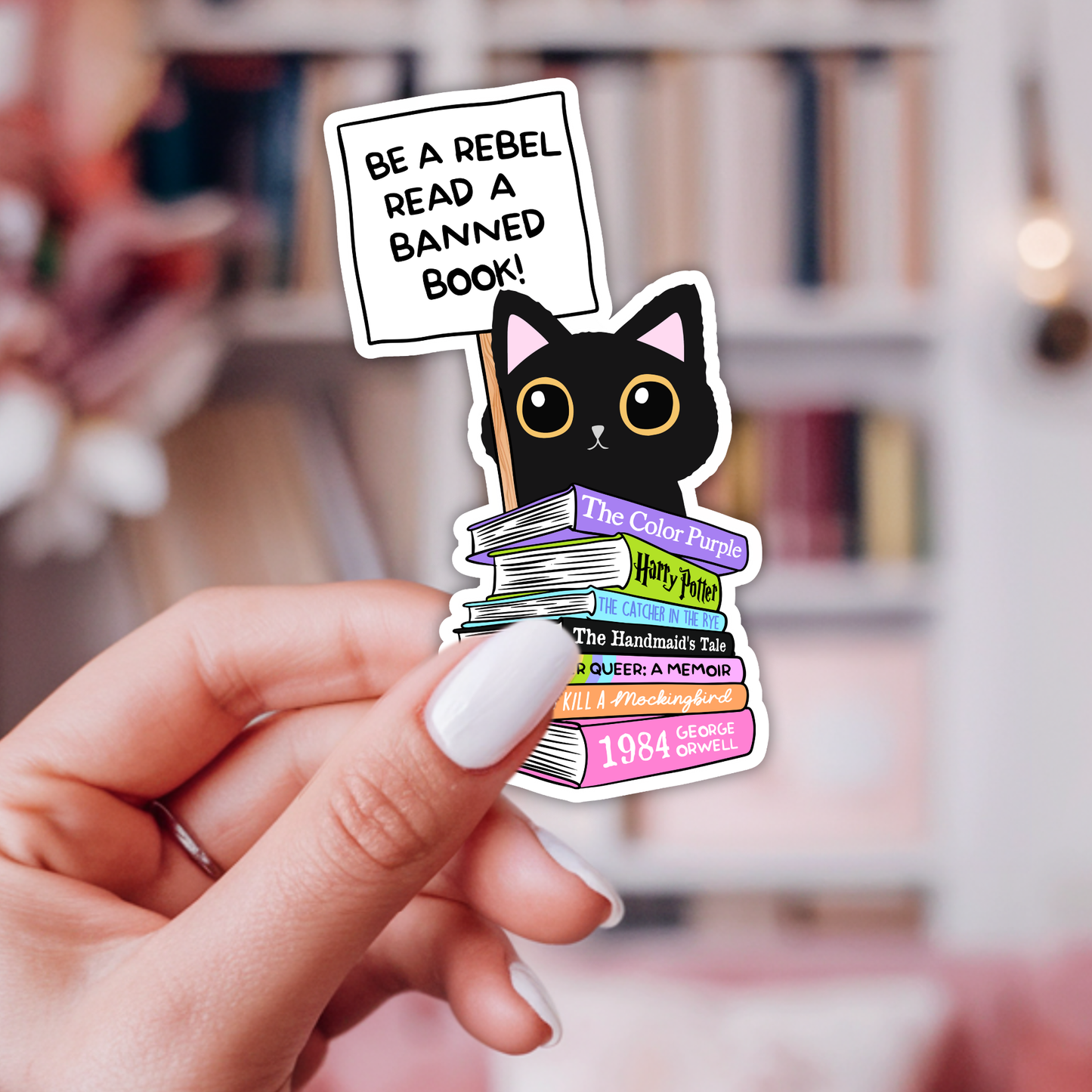 Banned Books Rebel Cat Sticker