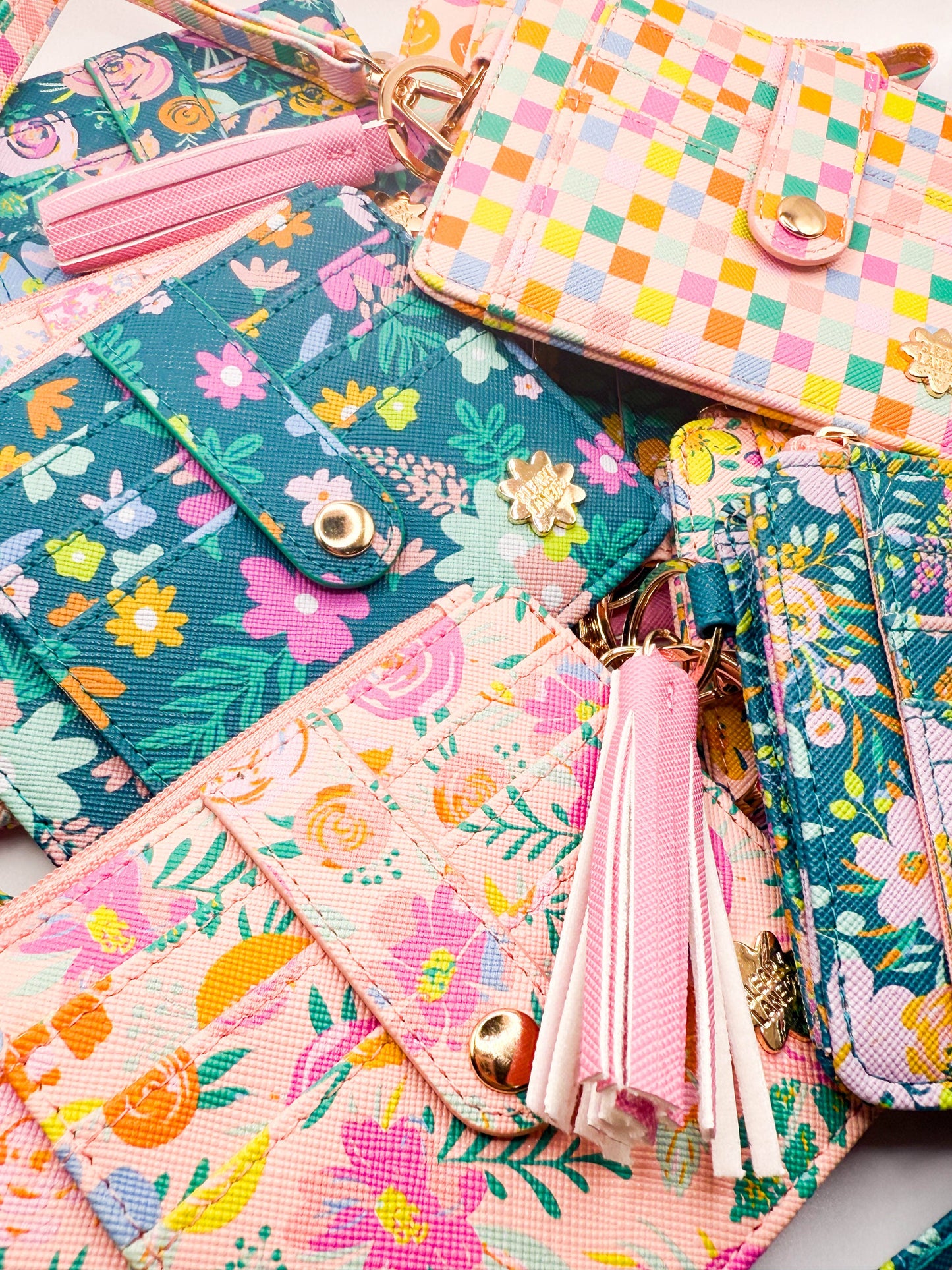 Wallet Keychain | Emerald Rainbow Blossoms