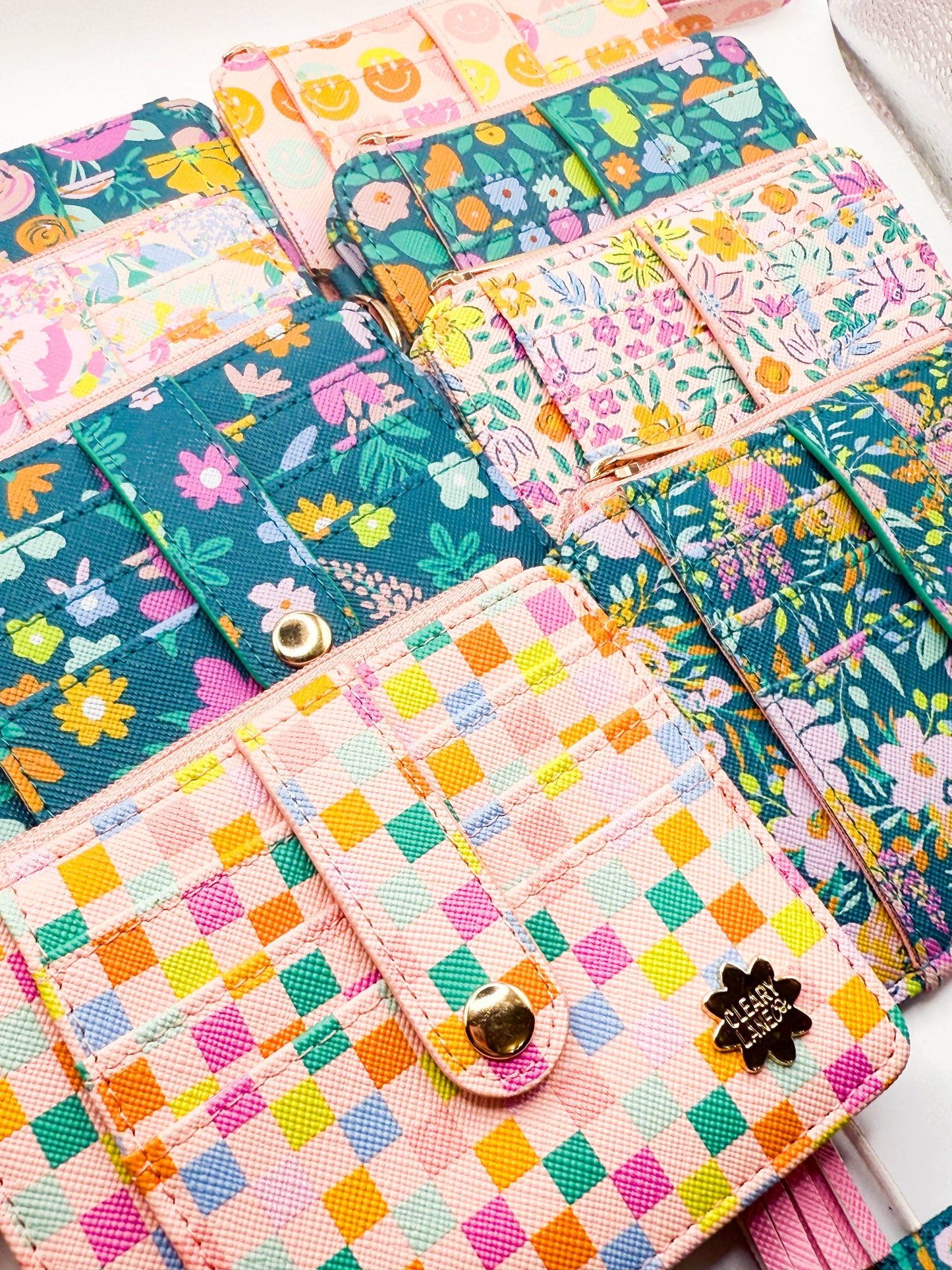 Wallet Keychain | Emerald Rainbow Blossoms