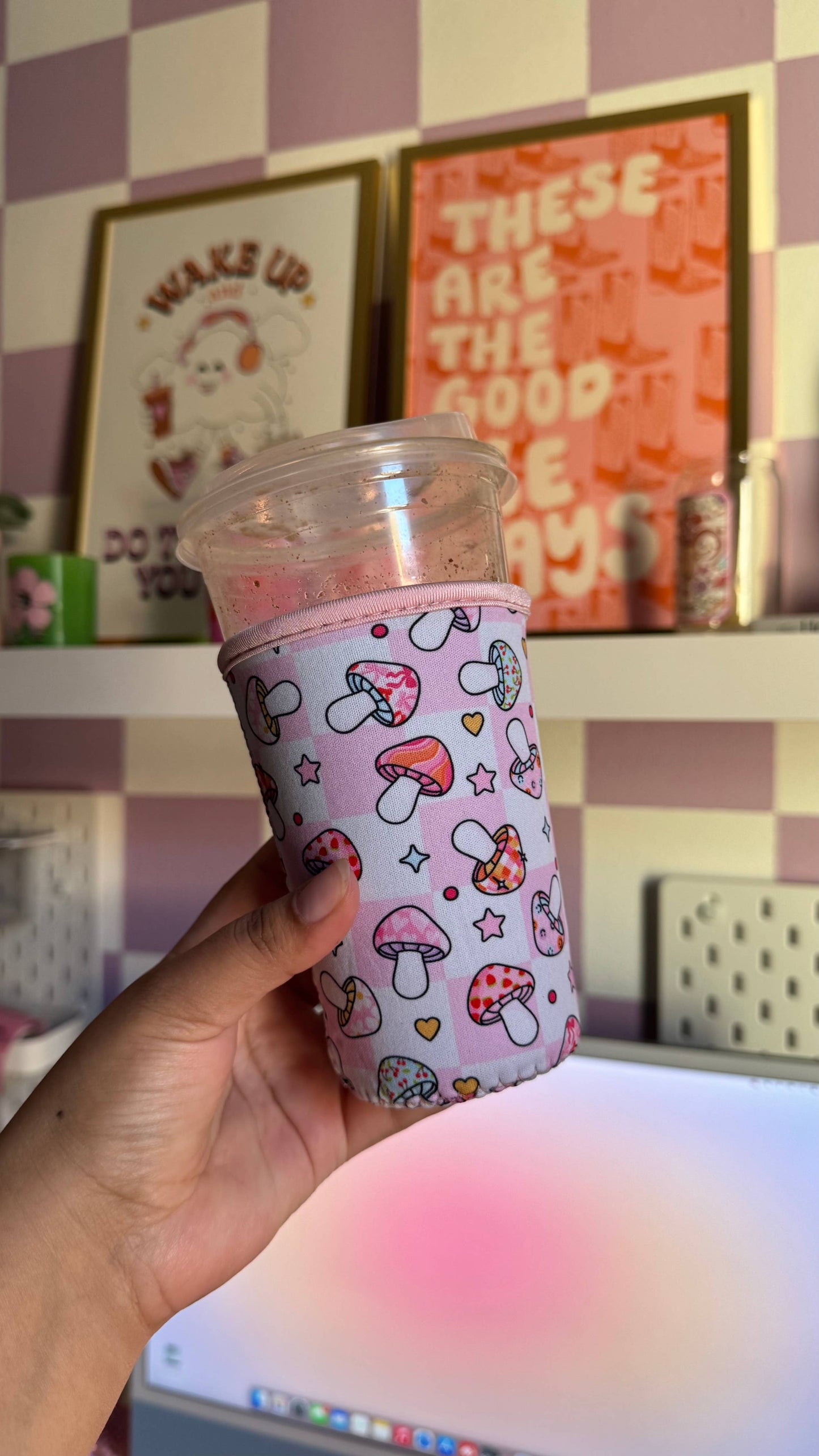 Mushies and flower coffee sleeve, iced coffee Koozie 