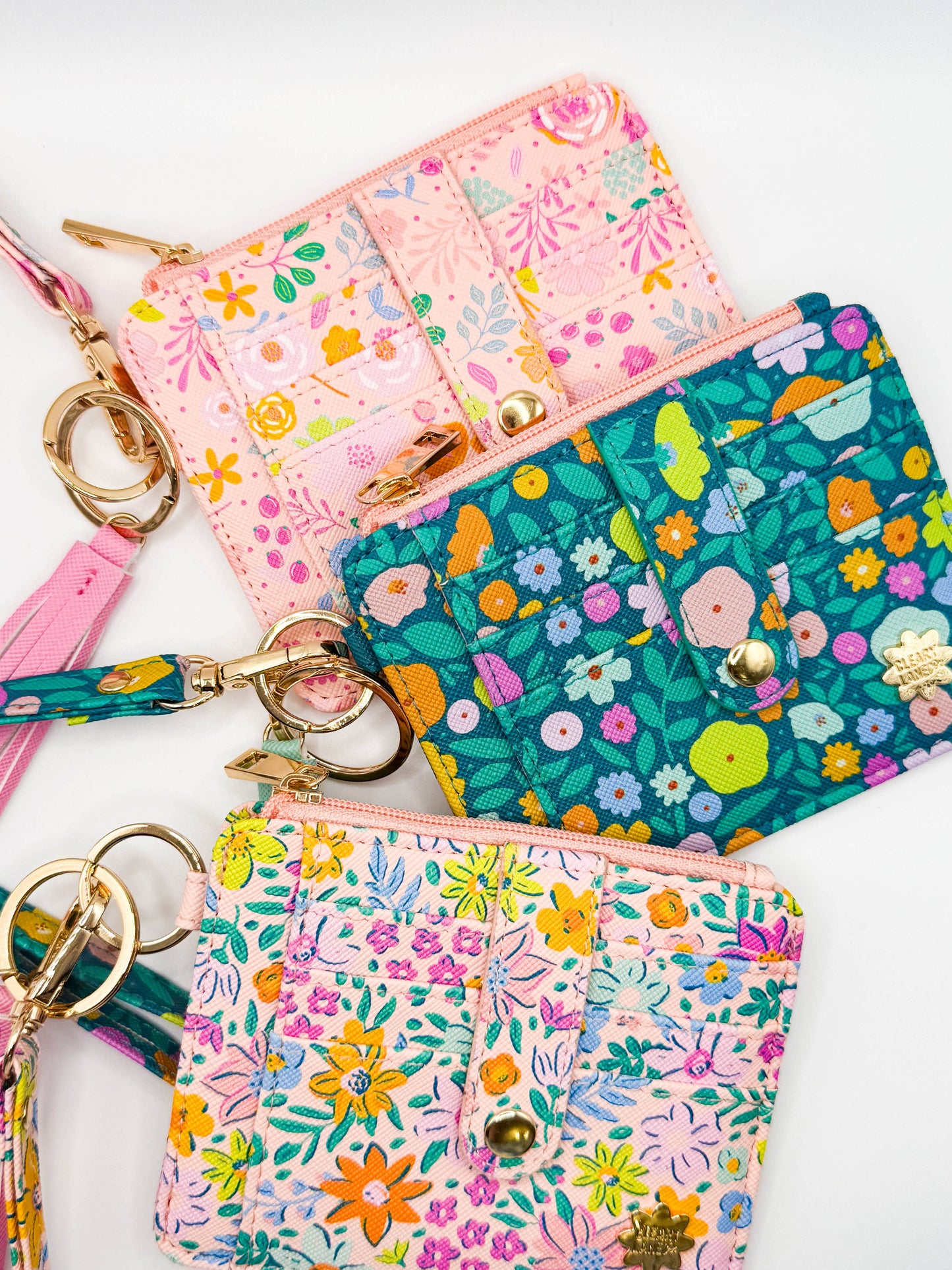 Wallet Keychain | Emerald Rainbow Blossoms