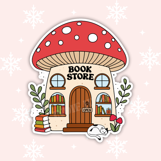 Cottagecore Mushroom Bookstore Sticker