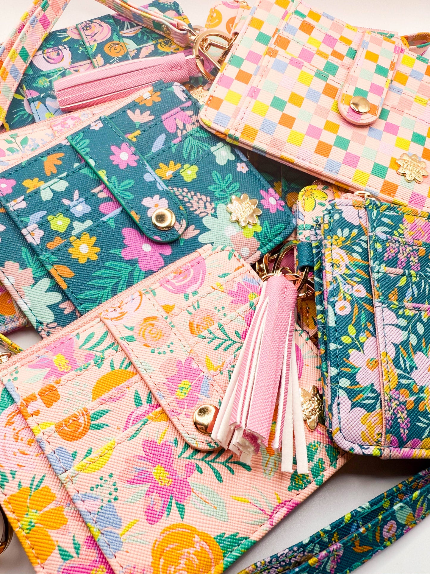 Wallet Keychain | Emerald Rainbow Blossoms