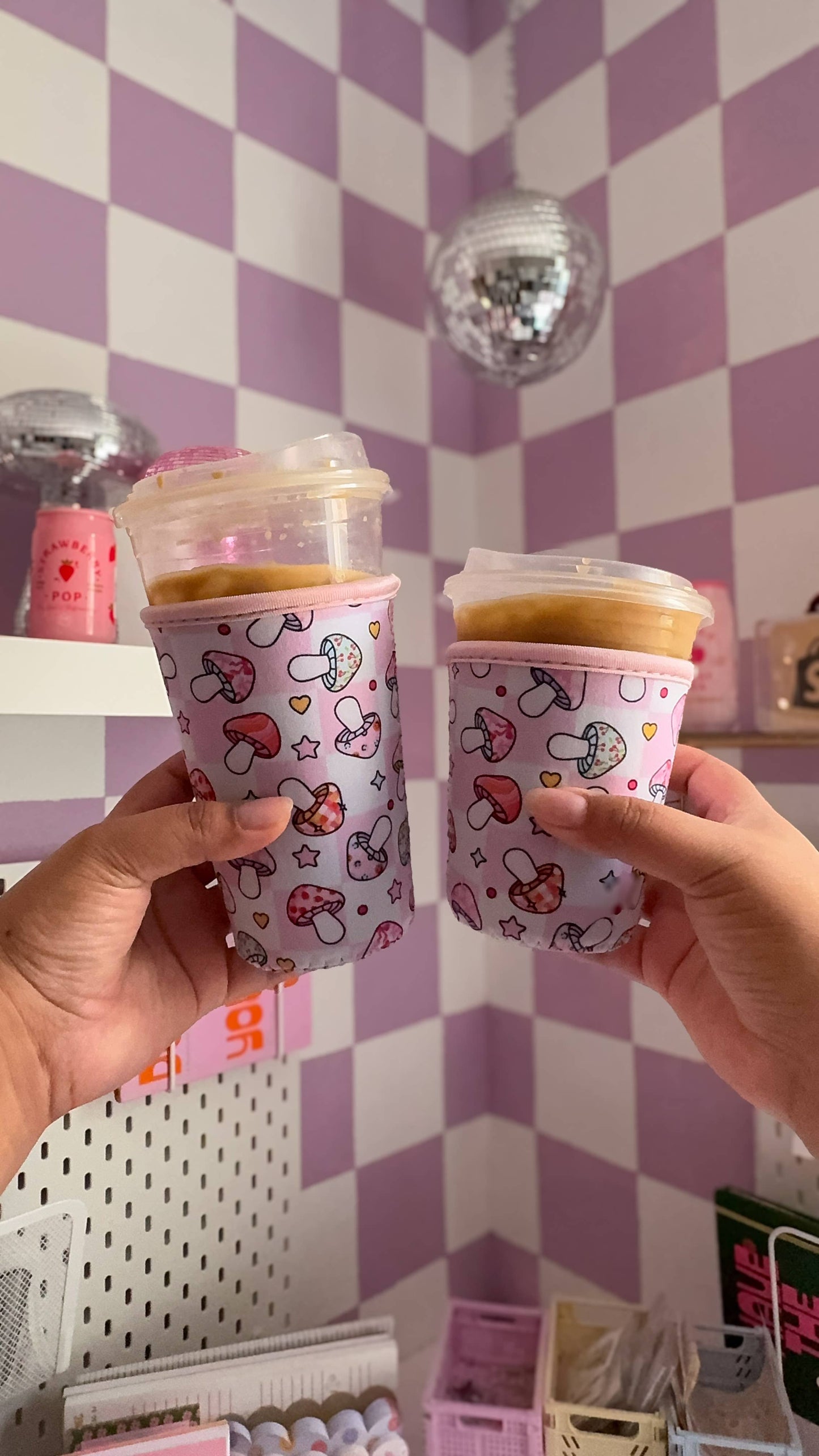 Mushies and flower coffee sleeve, iced coffee Koozie 